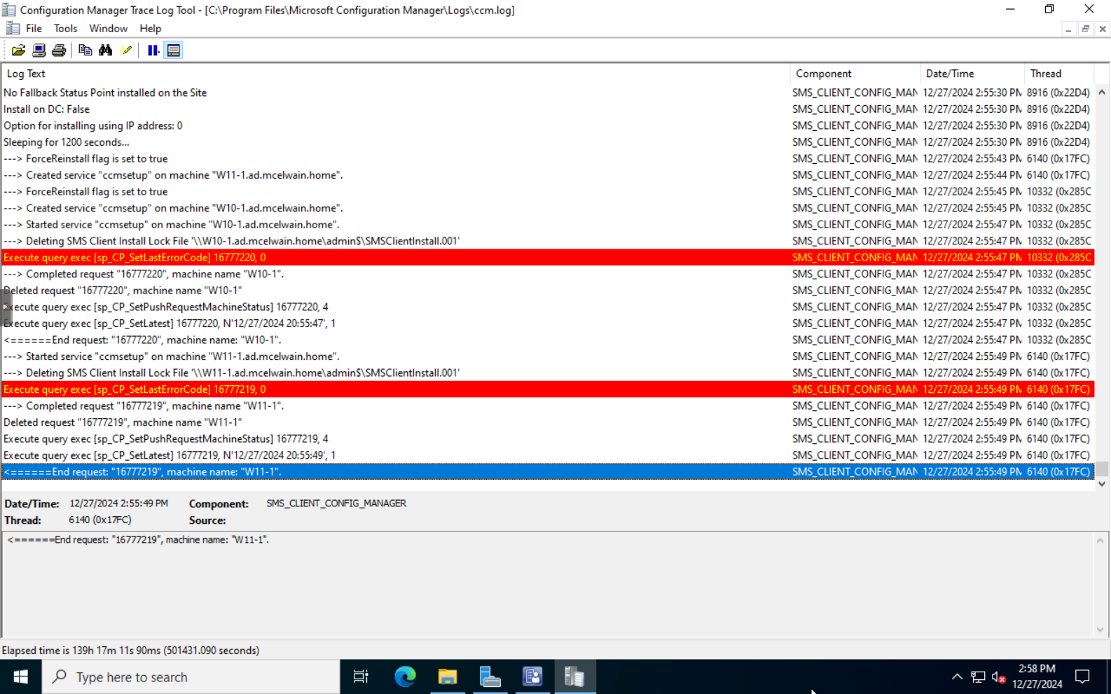 View ccm.log file using CMTrace program